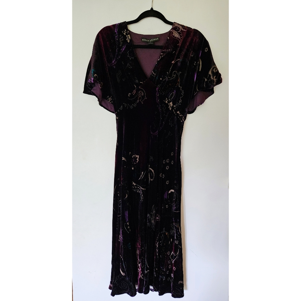 Ralph Lauren Black Label Velvet Midi Dress in Deep Purple and Black